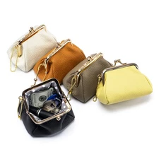 Genuine Leather Women Cute Coin Purses Small Pouch Kiss-lock Change Purse Wallet