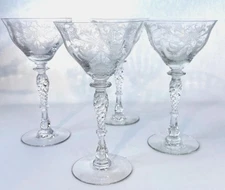 Tiffin Franciscan Byzantine Etched Coupe Champagne / Tall Sherbet 7⅛” – Set of 4