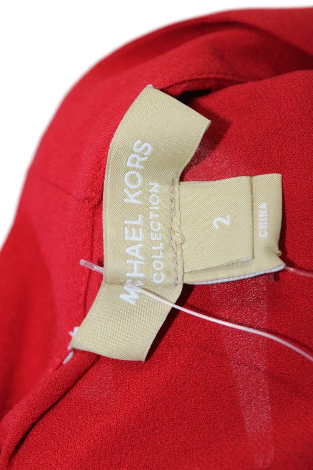 Top de seda pintuck rojo talla 2 Michael Kors Collection para mujer sin mangas con cuello corbata Foto 4 de 4