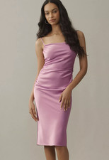 NWT Anthropologie BHLDN Emery Square-Neck Stretch Satin Midi Dress, Orchid, XXS