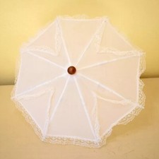 Vintage Wood Handle Mini Parasol Lace Nylon 8 " Doll Victorian