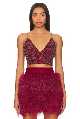 $695 Alice + Olivia Carli Crystal Embellished Bra Top Merlot Red Women SZ 12 NWT