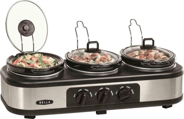 BELLA Triple Slow Cooker Buffet Server 3x1.5 Manual Stainless Steel