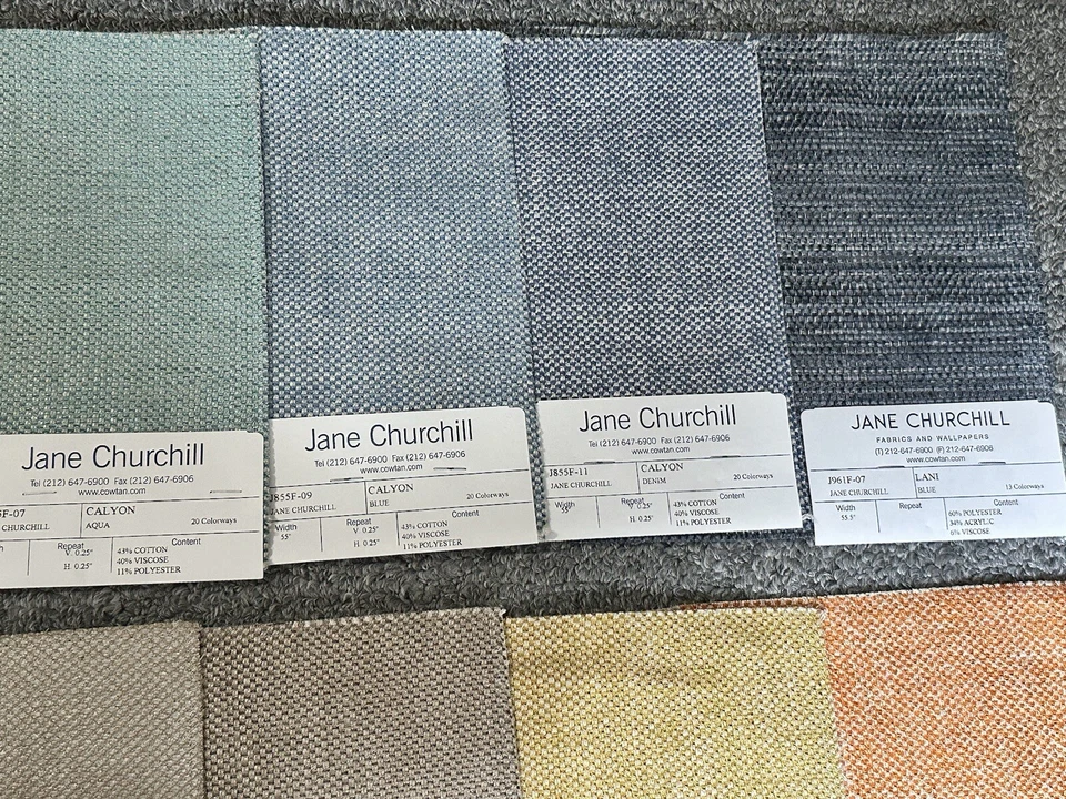 Jane Churchill Fabric Samples Lot of 17 Beige Blue Taupe Sand Silver Gold Crafts - Image 3 of 4