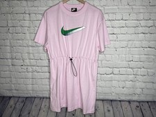 Nike Women Sportswear Icon Clash Pink Foam Cinch Waist Dress Swoosh Medium NWT
