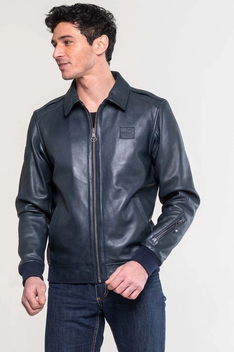 Mens Leather Jacket Slim Fit Genuine Leather Cafe Racer Jacket New