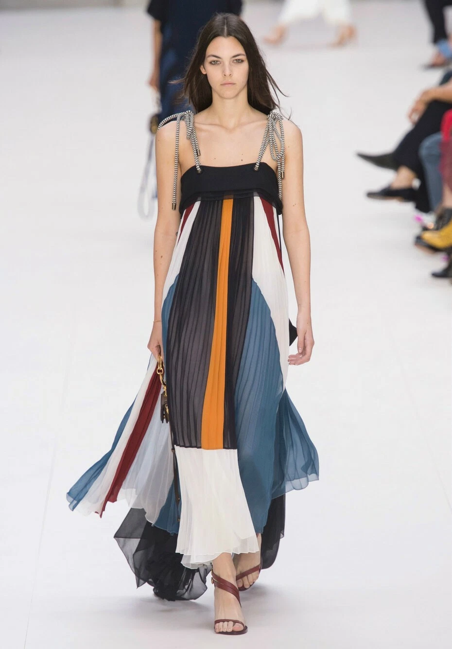 Chloe — CHLOE Multi Color Pleated Silk Rope Off The Shoulder Maxi Dress Gown 38 6