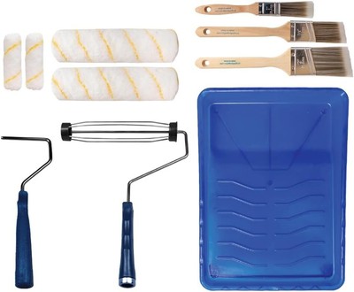 Pro Grade- Paint Roller Set, Brush, Tray - 10 Piece Set - Blue 