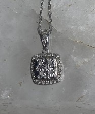Sterling Silver Square Genuine Natural Diamond Pendant 18" Sterling Necklace