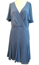 Lauren Ralph Lauren Size 8 Georgette Blue Surplice Chiffon Dress NWT FLAW