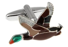 Duck Flying Pair Cufflinks Wedding Groom Dad Fancy Gift Box & Polishing Cloth