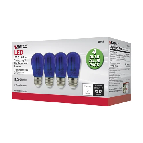 4 Pack Satco S8023 LED Filament Bulb 120V 1W 11W S14 Medium E26 Transparent Blue - Picture 5 of 7