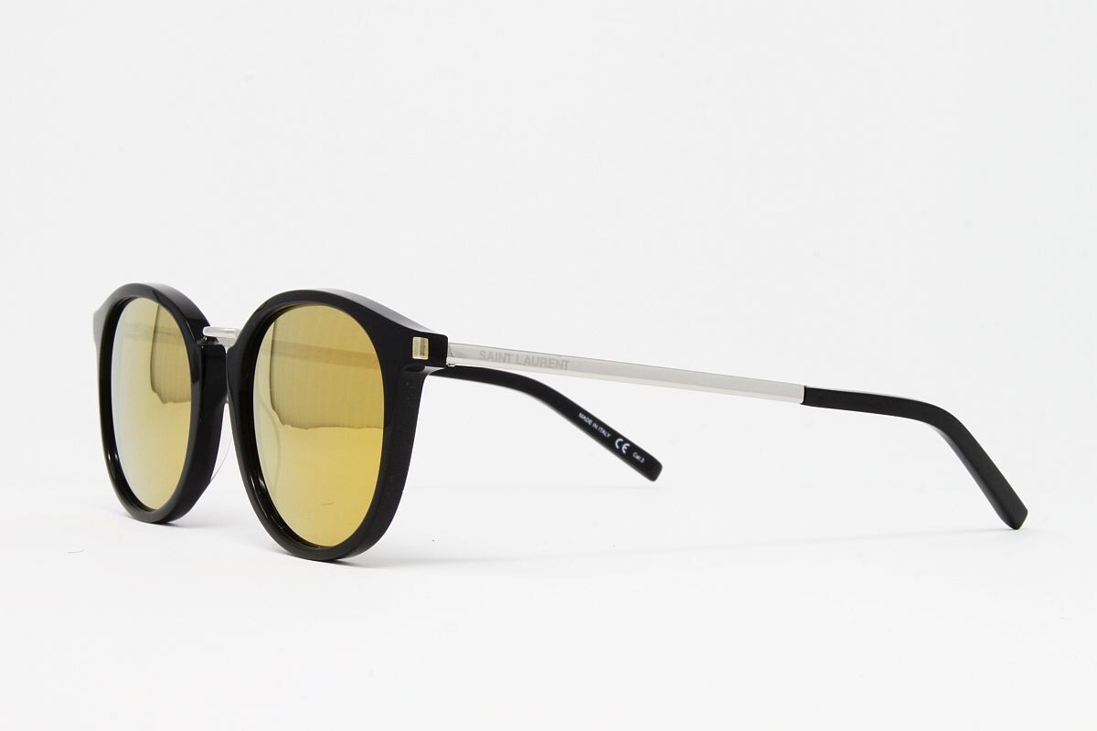 Occhiali da sole Saint Laurent unisex rotondi SL130 COMBI 008 nero argento 51 mm NUOVI!