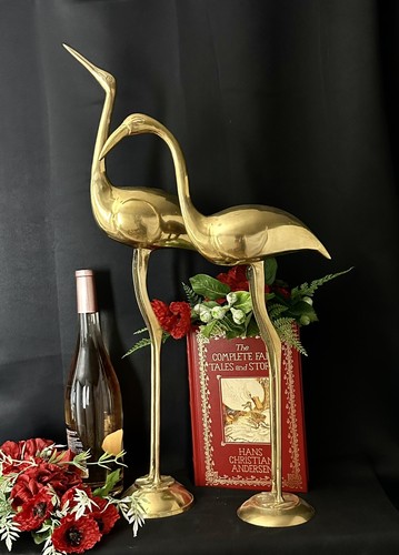 Brass Flamingo Statues MCM Tall Decorative Brass Beach Flamingo Decor 20" / 24" - Picture 9 of 11