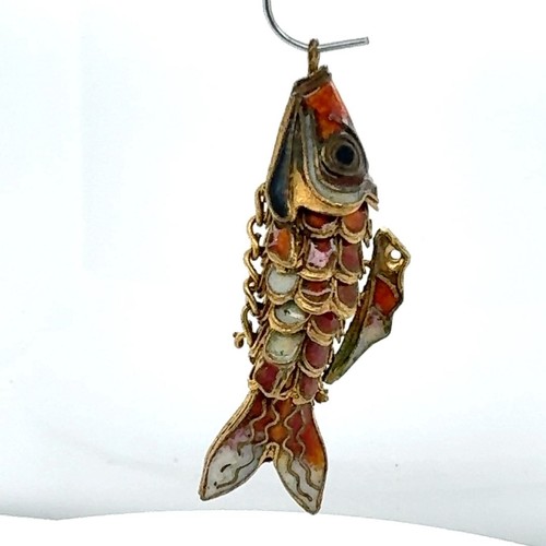 Vintage Chinese Gold Enameled Articulated Fish Pendant
