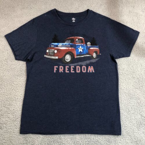 Way To Celebrate Freedom Shirt Men Large Blue Casual Graphic Tee Short Sleeve