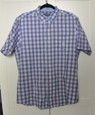 Chaps Button Down Shirt Mens Large Purple Plaid Short Sleeve Easy Care Dress