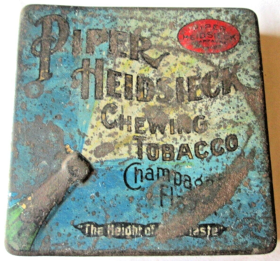 VINTAGE PIPER HEIDSIECK CHEWING TOBACCO CHAMPAGNE FLAVOR TIN FACTORY #27 Ky  USED