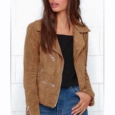 Lulu's Women's Faux Suede Moto Jacket Tan Brown Size S