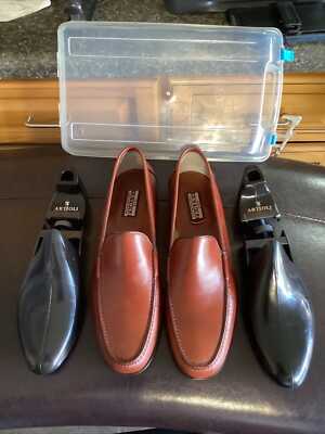 Artioli Shoes Men's  Cognac Slip On Loafers 13D  Hand Made In Italy
