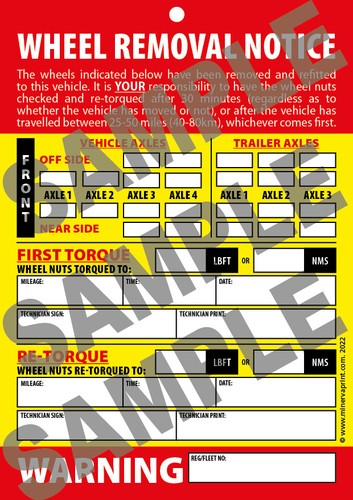WHEEL CHANGE NOTICE TAG CARD RE-TORQUE WARNING (50 CARDS) - WITH BANDS - Picture 3 of 5