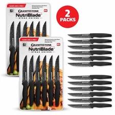 Granitestone NutriBlade 6 Piece Black Steak Knives with Easy Grip Handle 2-Pack