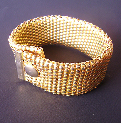 Bracelet Souple Ancien En Métal Doré - Style Vintage, Plaqué Or ? - Occasion Porté