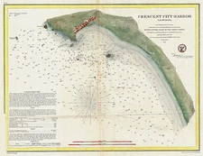 1859 Nautical Chart US Coast Coastal Survey Map Cresent City Ca. Art Decor Print