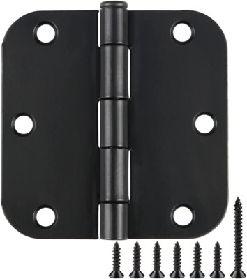 30 Pack Rounded Matte Black Door Hinges 3.5 Inch 5/8'' Radius Interior 3 1/2 Inch