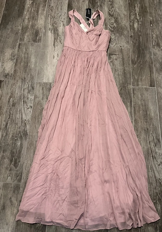 NUEVO CON ETIQUETAS JCREW $298 Talla 4 Seda Gasa Anabel Vestido Largo Polvoriento Lavanda Formal Foto 2 de 4