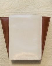 Genesis By Sabina Vintage Genuine Leather Purse in Ivory White W/Brown Trim.