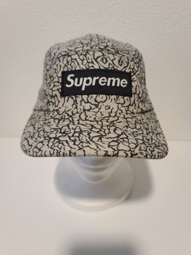 De colección Supreme Elefante Estampado Campamento Gorra Caja Logotipo 5 Panel Sombrero Nike Dunk Y2K Raro - Imagen 1 de 9