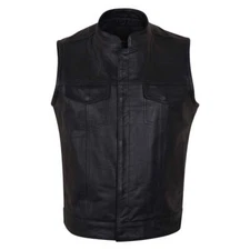 Motorcycle Vest Zipper Snap Closure Leather Club Vest by Vance Leather