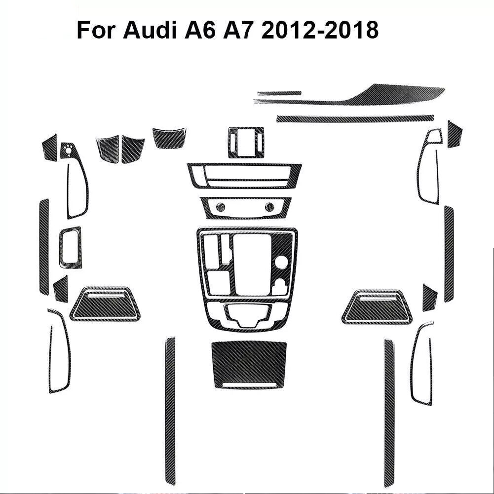 32Pcs Carbon Fiber Interior Full Kit Cover Trim Sticker For Audi A6 A7 2012-2018