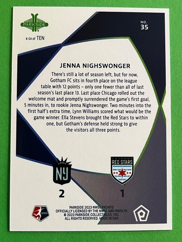 Jenna Nighswonger 2023 Parkside NWSL Pronto Week 6 SILVER Rookie #35 4/10 GOTHAM - Picture 4 of 6