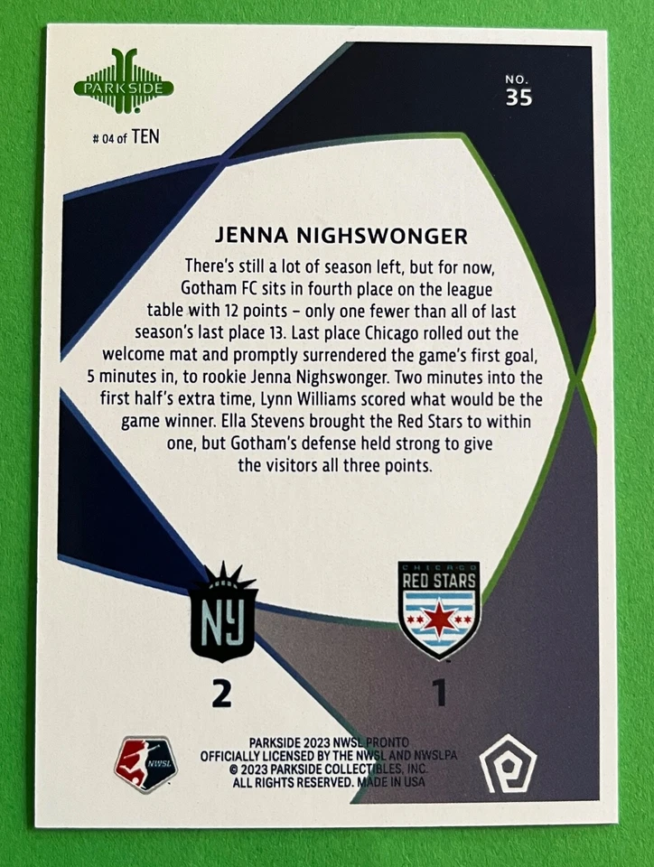 Jenna Nighswonger 2023 Parkside NWSL Pronto Week 6 SILVER Rookie #35 4/10 GOTHAM - Image 4 of 4