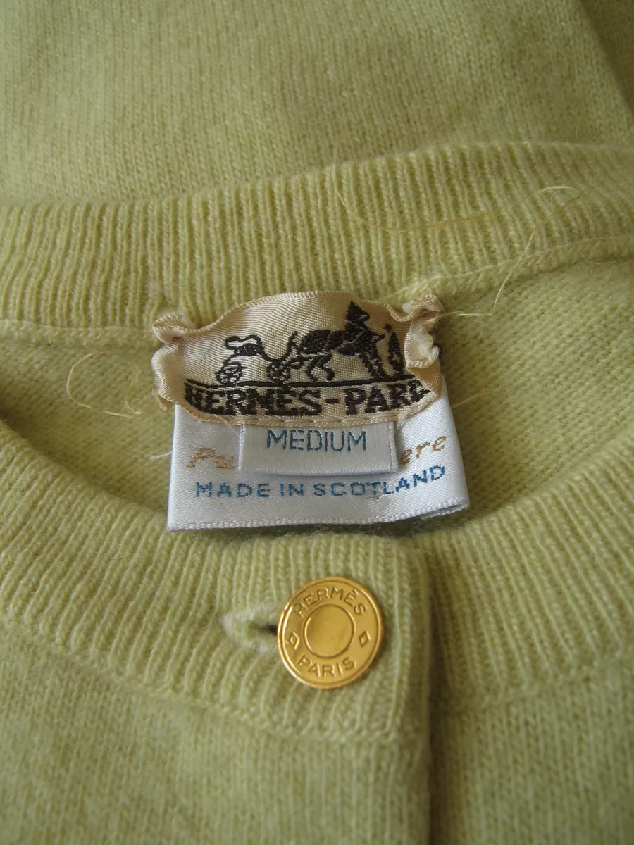 Vintage Hermes 100% cashmere sweater cardigan lime green 8 buttons