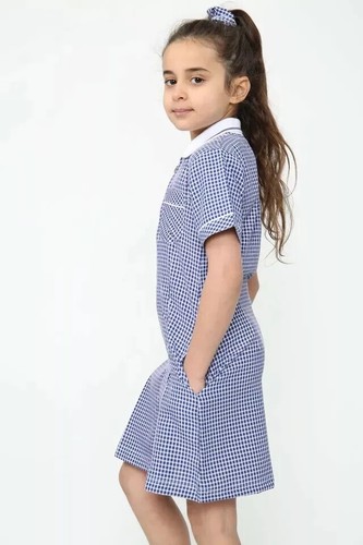Summer Dress School Uniform Gingham Pleated Check Matching Hair Band In 7 Colors - Picture 35 of 44