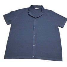 Paul Jones Mens Navy Blue Knit Button Up Short Sleeve Shirt