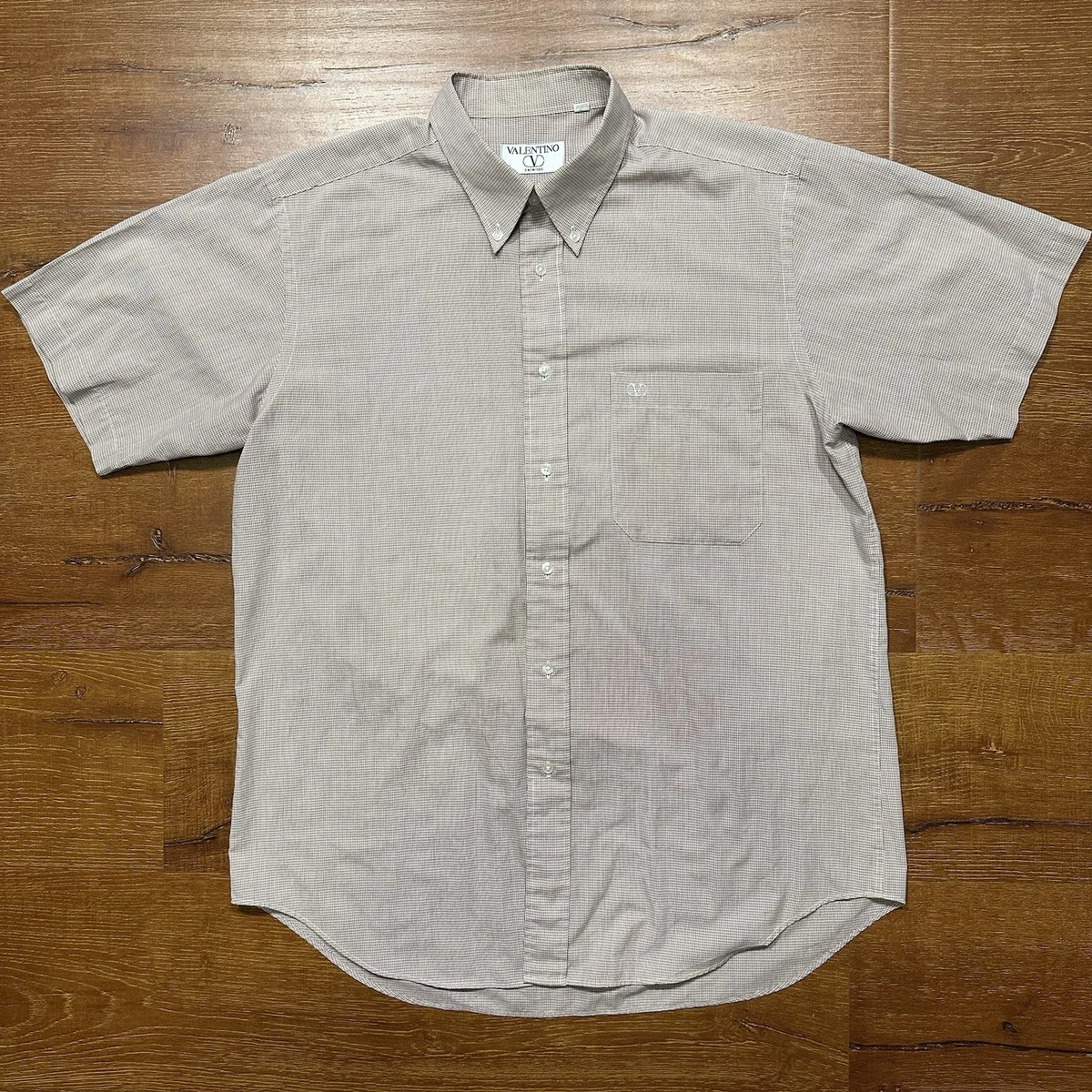 Vintage Valentino Button Up Shirt Men L Red Check Short Sleeve