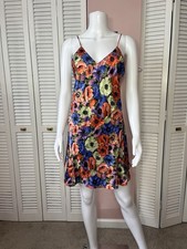 Vintage Victoria's Secret Gold Label 80s Colorful Floral Satin Slip Dress Size L