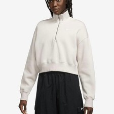 Nike Sportswear Phoenix Fleece 1/2 Zip Crop Sweatshirt Beige Womens Large NEW