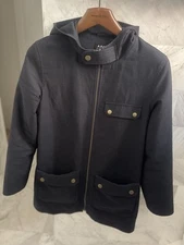 A.P.C. women’s size 38 Navy  3/4 Coat Hooded cotton-wool missing The waist Belt