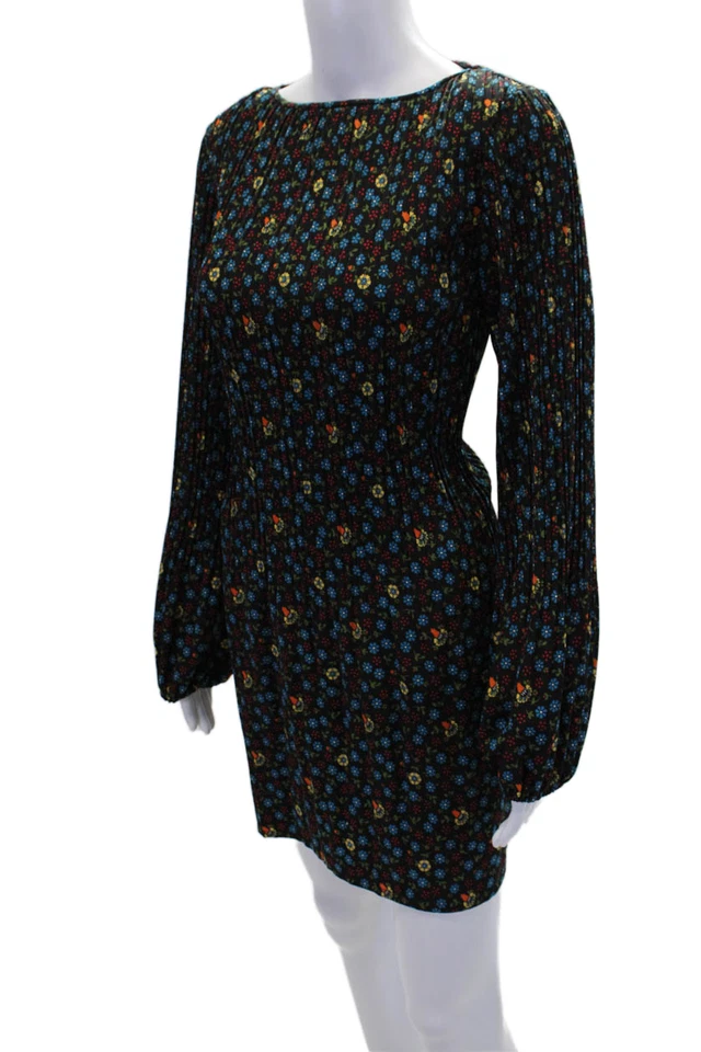 Vestido negro con manga globo cintura caída estampado floral plisado Maje para mujer talla 3 Foto 2 de 4