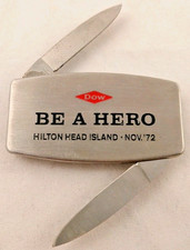Vintage 1972 DOW Chemical "Be a Hero" Hilton Head SC Pocket Knife/Money Clip