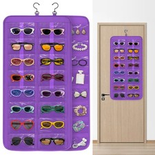 Hanging Sunglasses Organizer 32 Pockets Double Sided Wall Mount Dust Proof Case