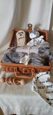 Cute Wooden Baby Shower Gift Basket With Rattle, Blanket, Toys. New 