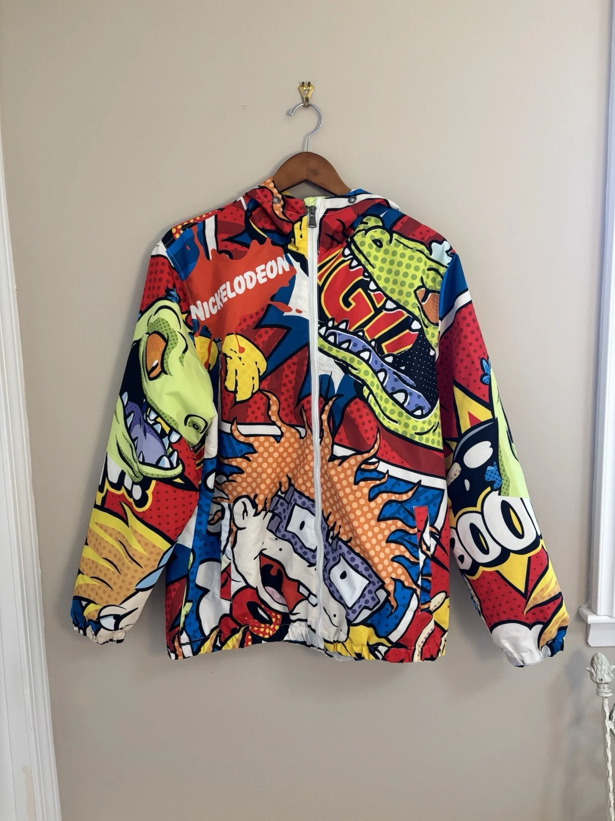 Members Only Nickelodeon Jacket Unisex Rugrats Hooded L Mess Lined Windbreaker
