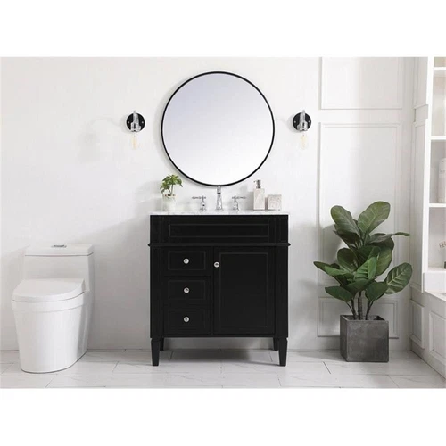 Elegant Decor Park Avenue 32" Solid Wood & Metal Single Bathroom Vanity in Black - Picture 6 of 8