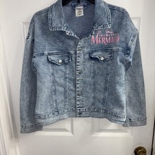 Disney Princess Girls Little Mermaid Blue Stretch Denim Jacket XL 12/14 